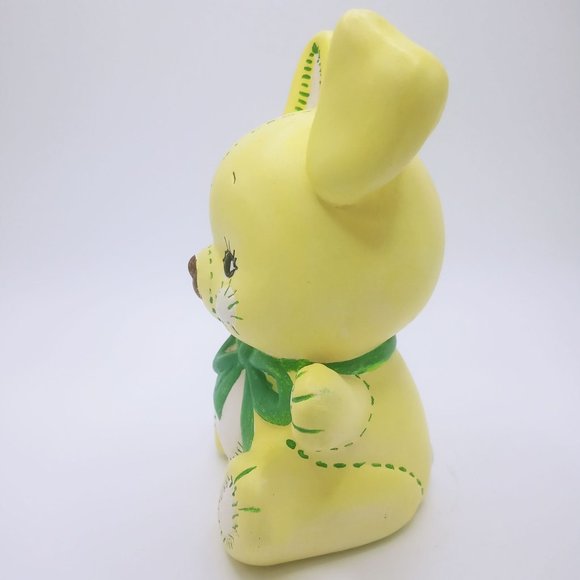 Decorative Ceramic Free Standing Rabbit Yellow Green White Design Green Bow - Picture 3 of 12